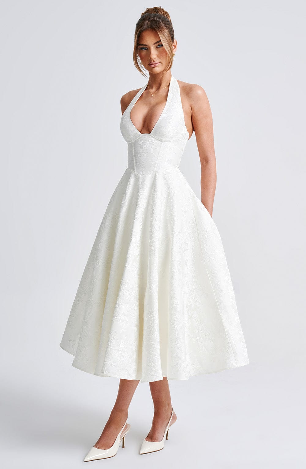 Halter-Neck Midi Wedding Guest Dress