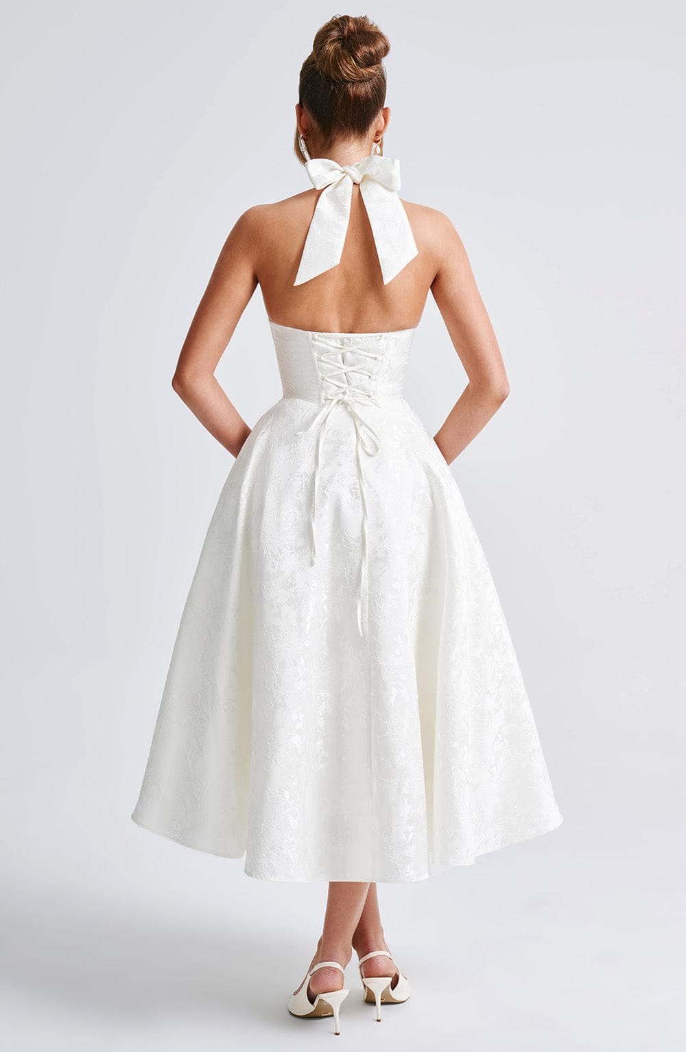 Halter-Neck Midi Wedding Guest Dress