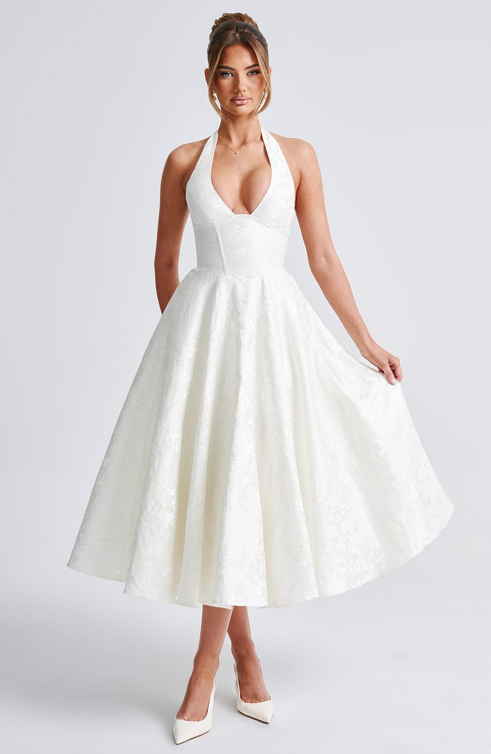 Halter-Neck Midi Wedding Guest Dress