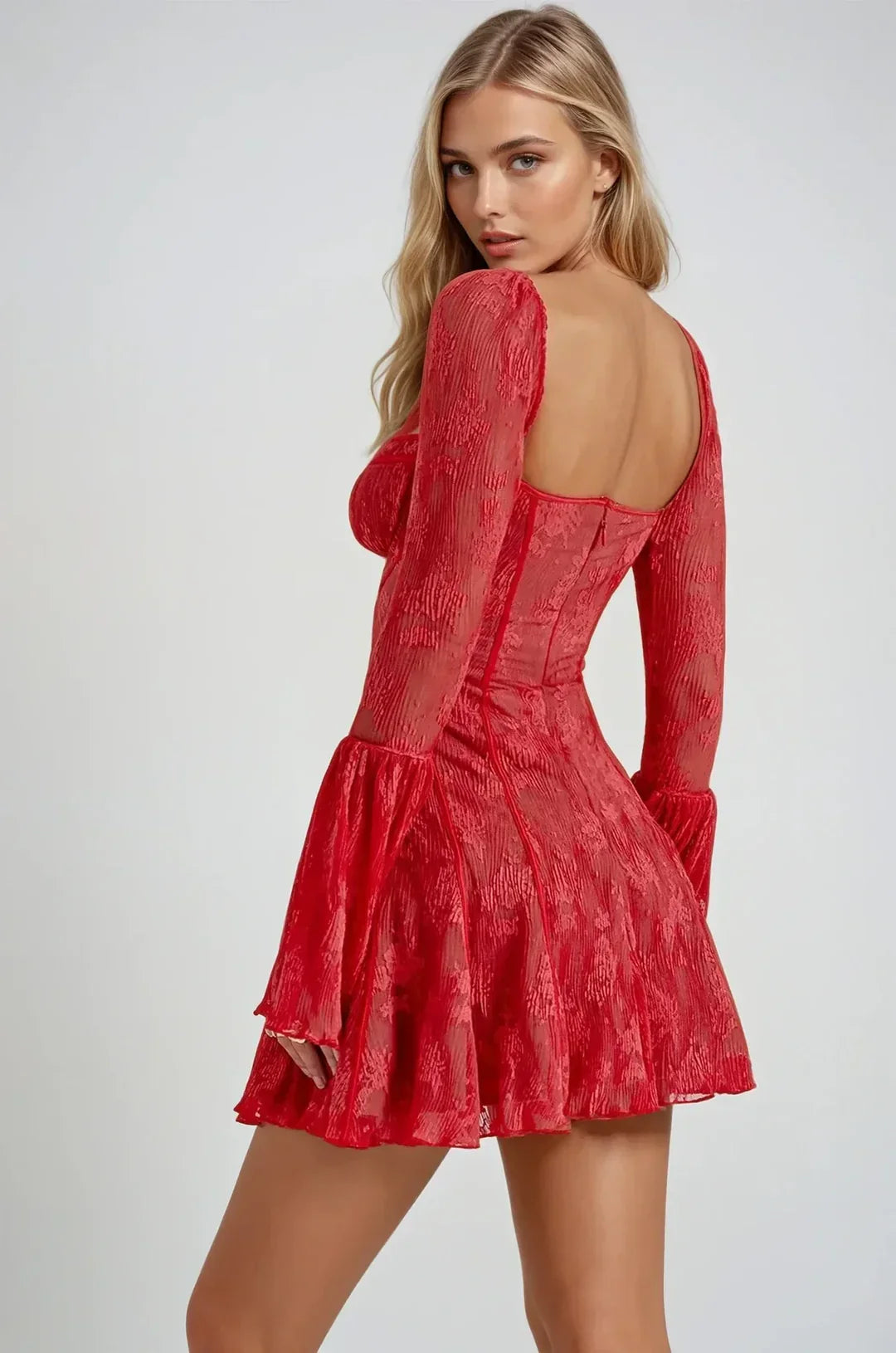 Long Sleeve Romantic Lace Mini Dress
