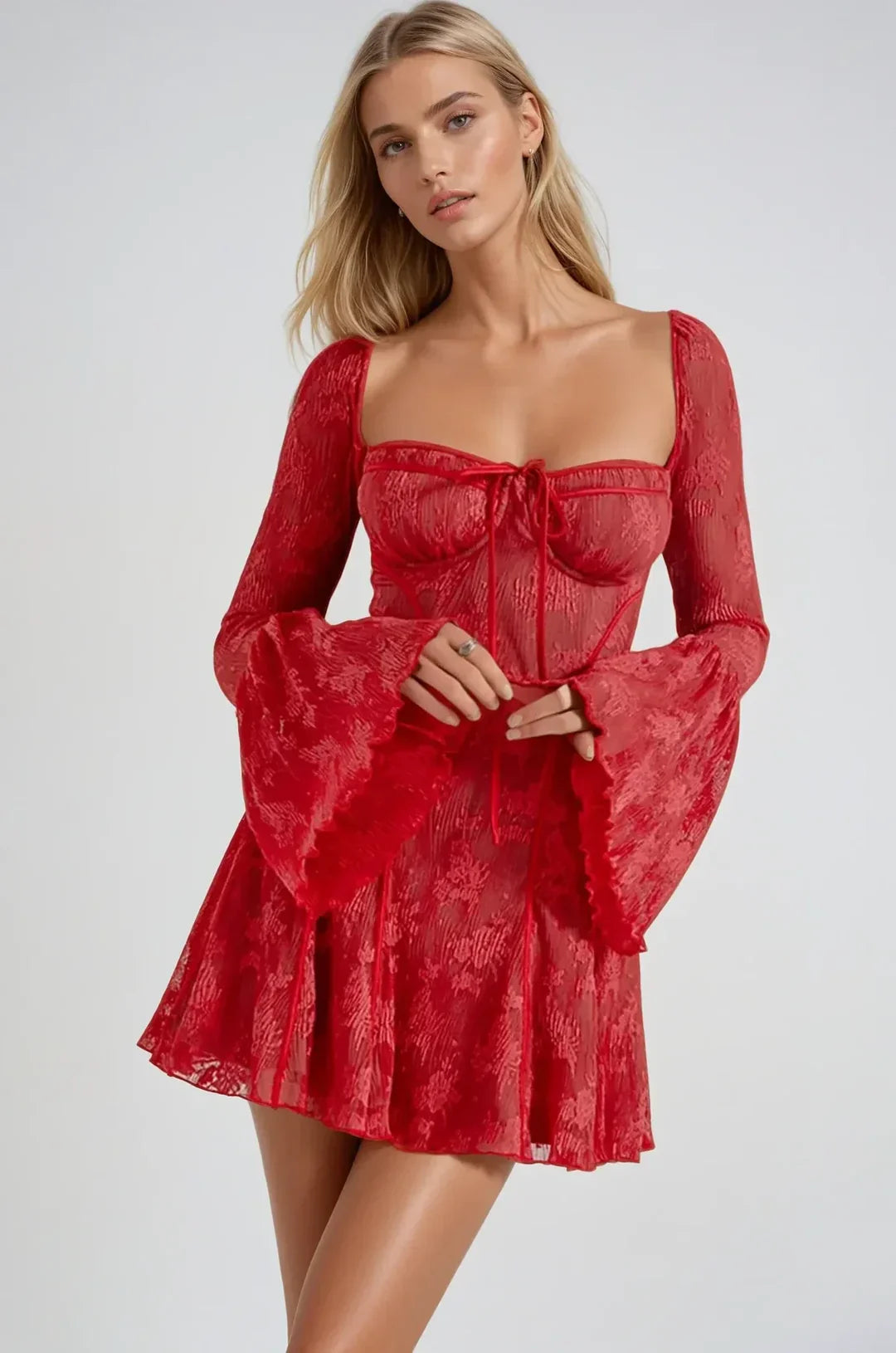 Long Sleeve Romantic Lace Mini Dress