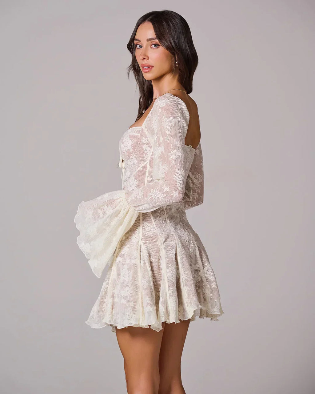 Long Sleeve Romantic Lace Mini Dress