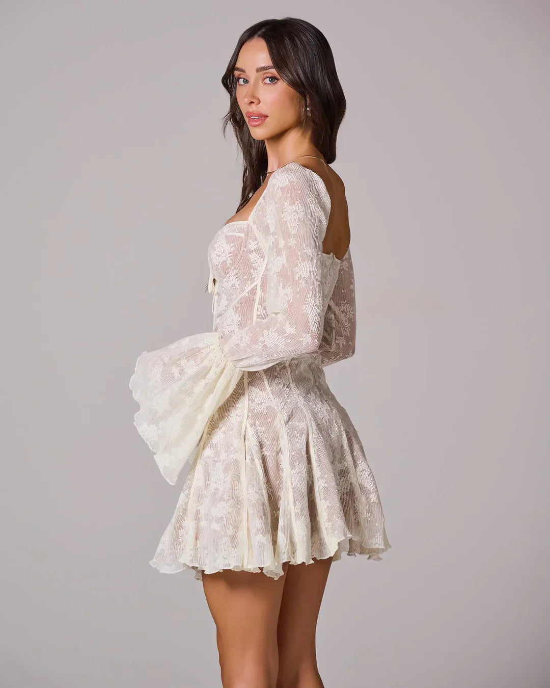 Long Sleeve Romantic Lace Mini Dress
