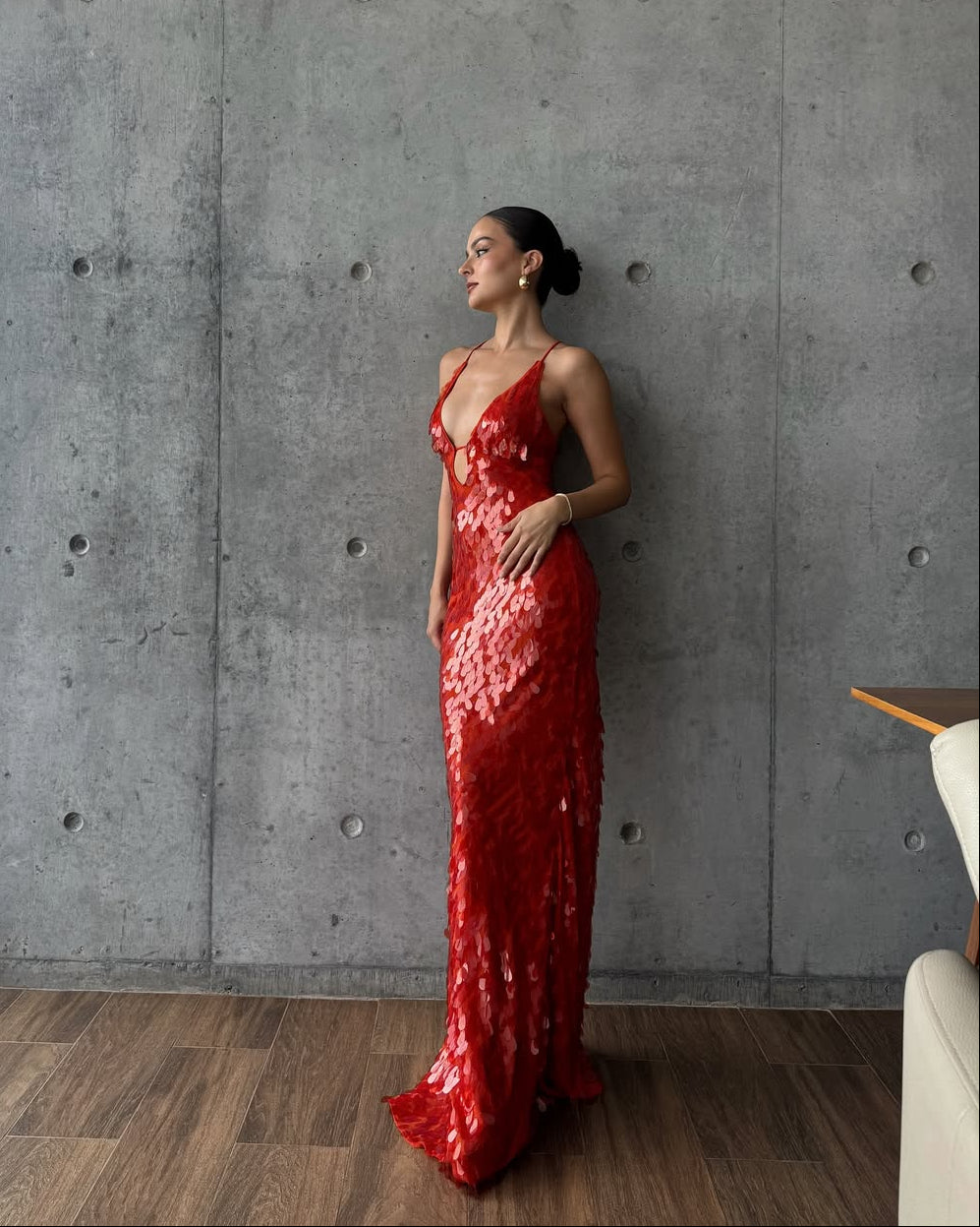 Sleeveless Sequin Maxi Prom Dress