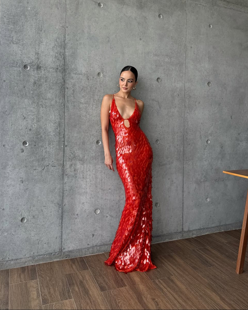 Sleeveless Sequin Maxi Prom Dress