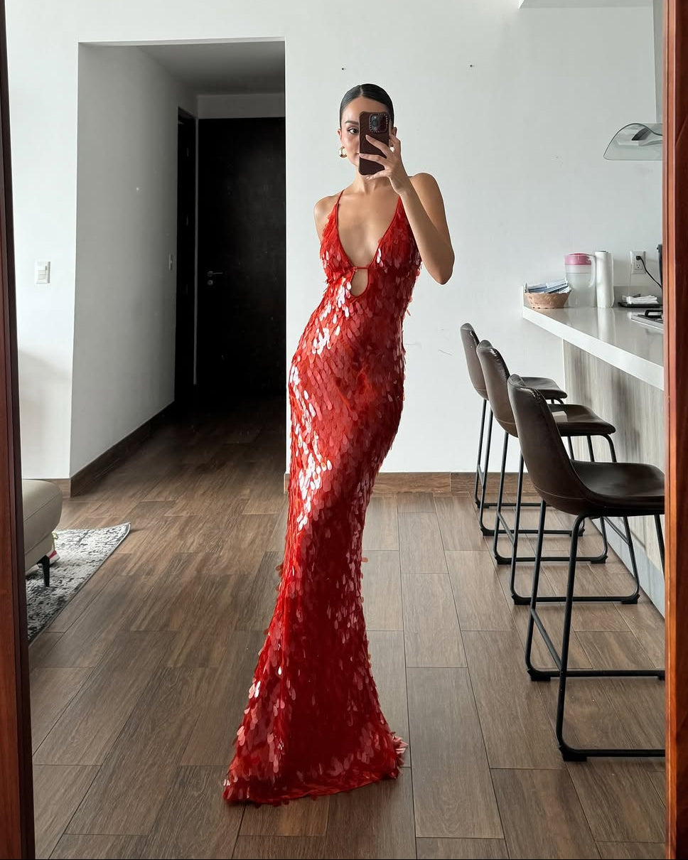 Sleeveless Sequin Maxi Prom Dress