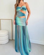 Strapless Mesh Cut-Out Maxi Summer Dress