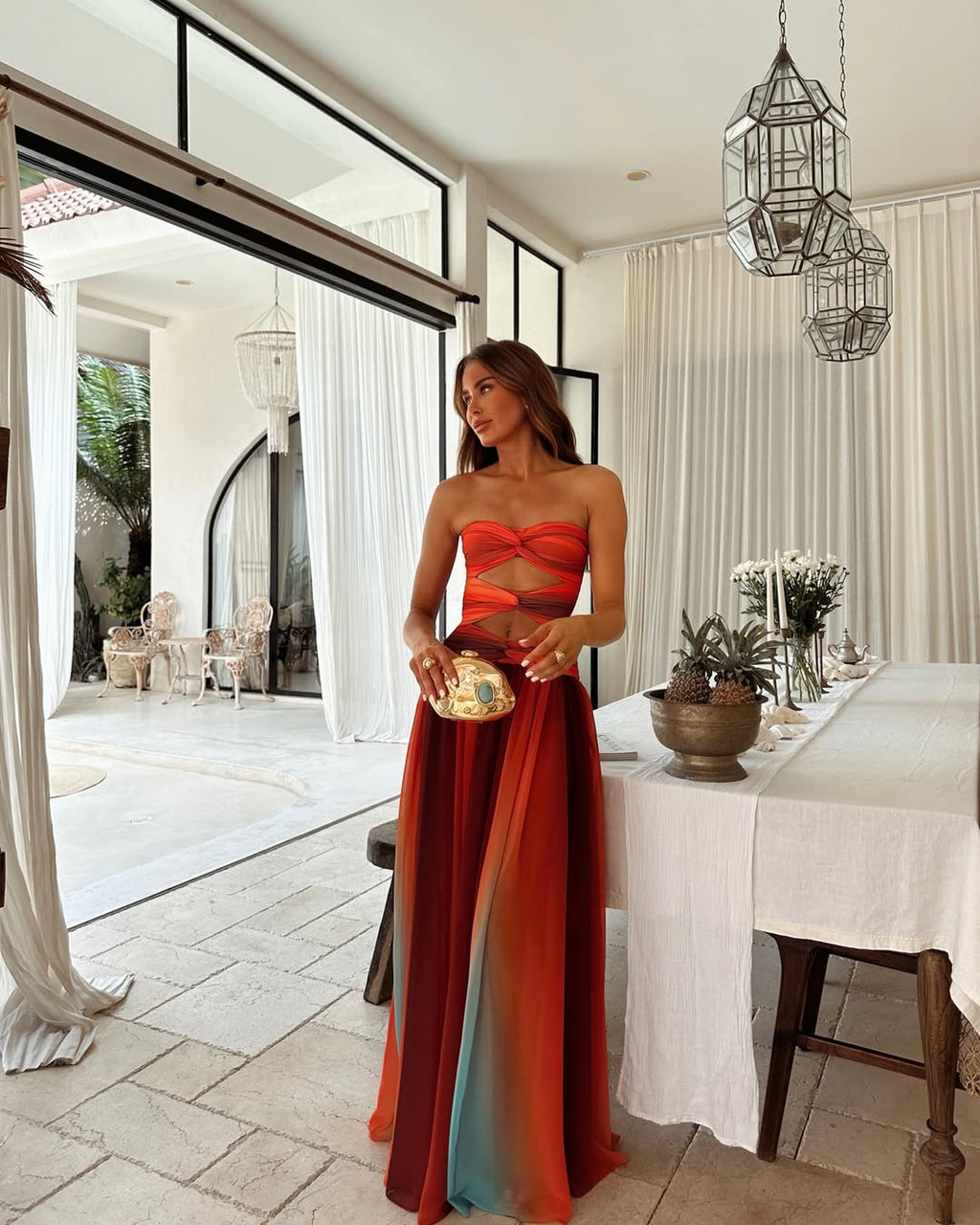 Strapless Mesh Cut-Out Maxi Summer Dress