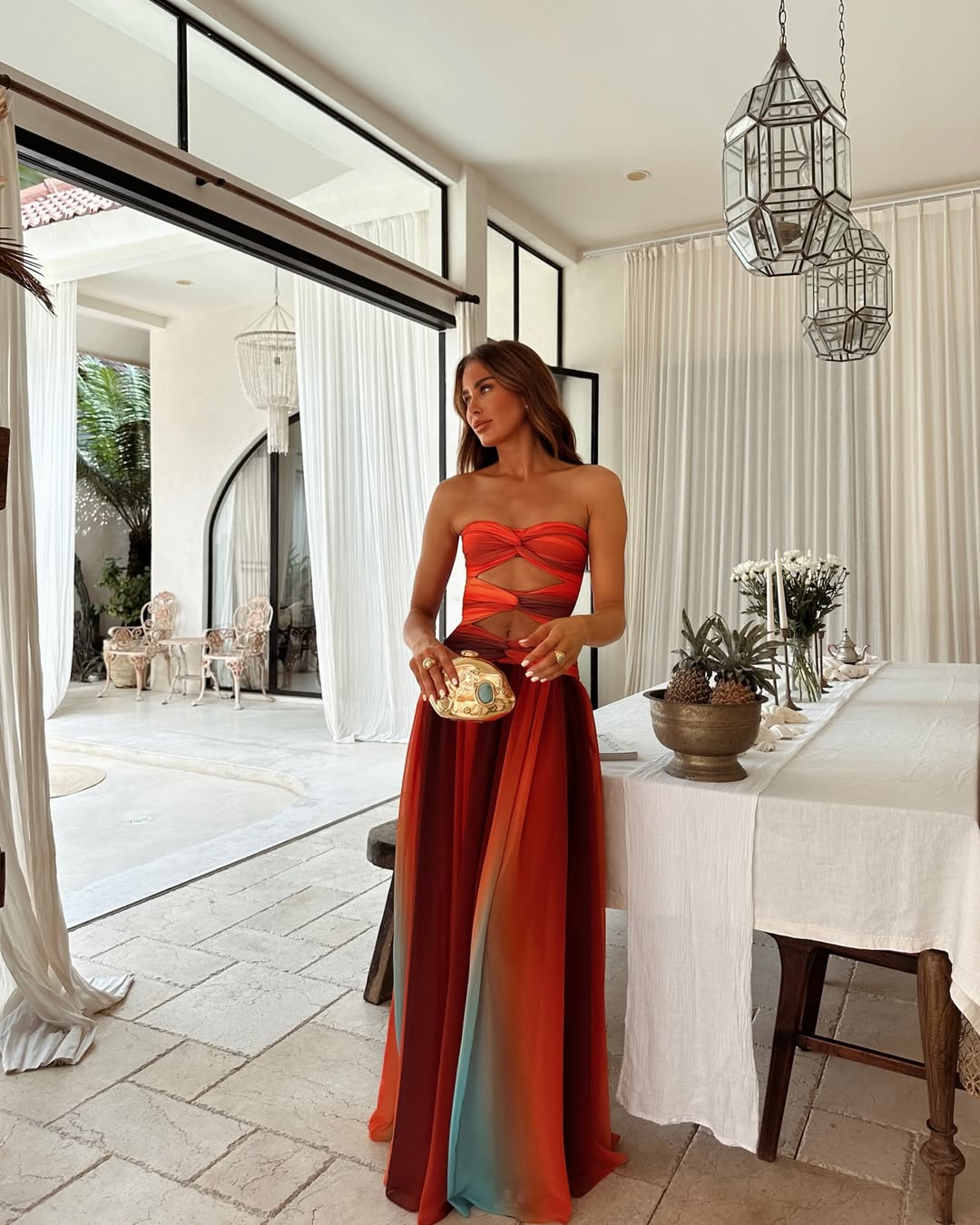 Strapless Mesh Cut-Out Maxi Summer Dress