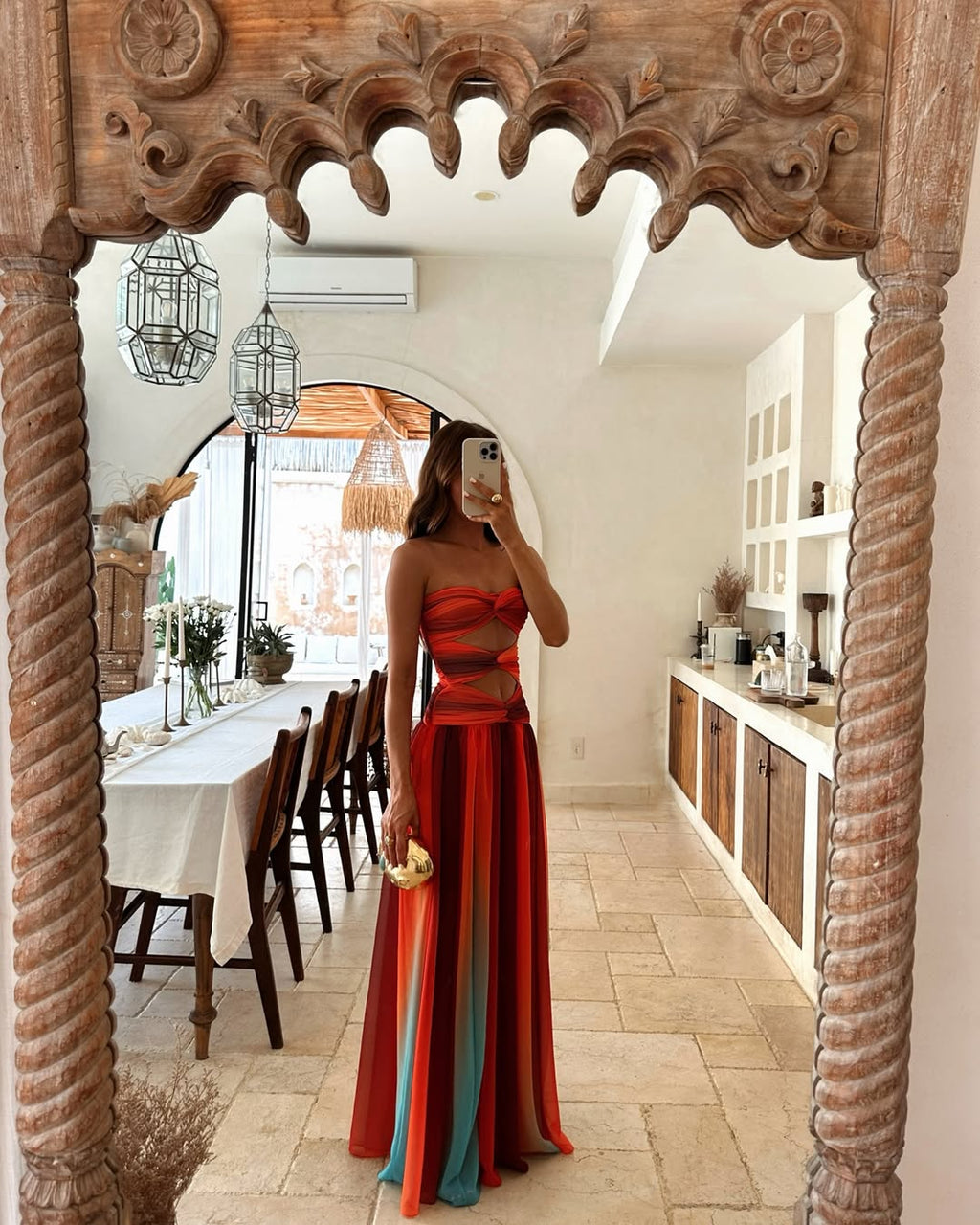 Strapless Mesh Cut-Out Maxi Summer Dress
