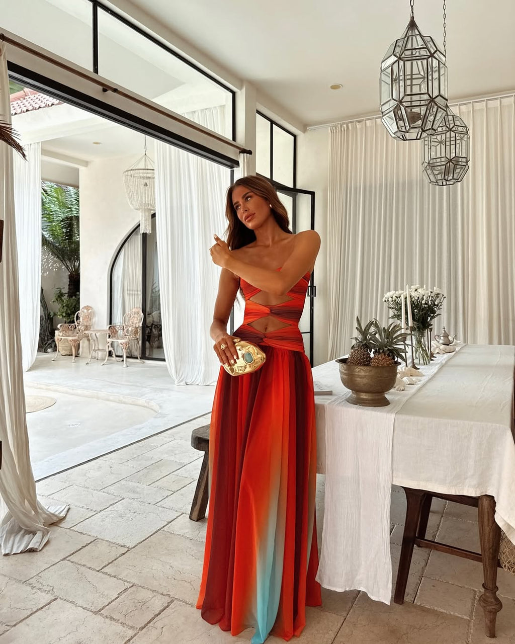Strapless Mesh Cut-Out Maxi Summer Dress