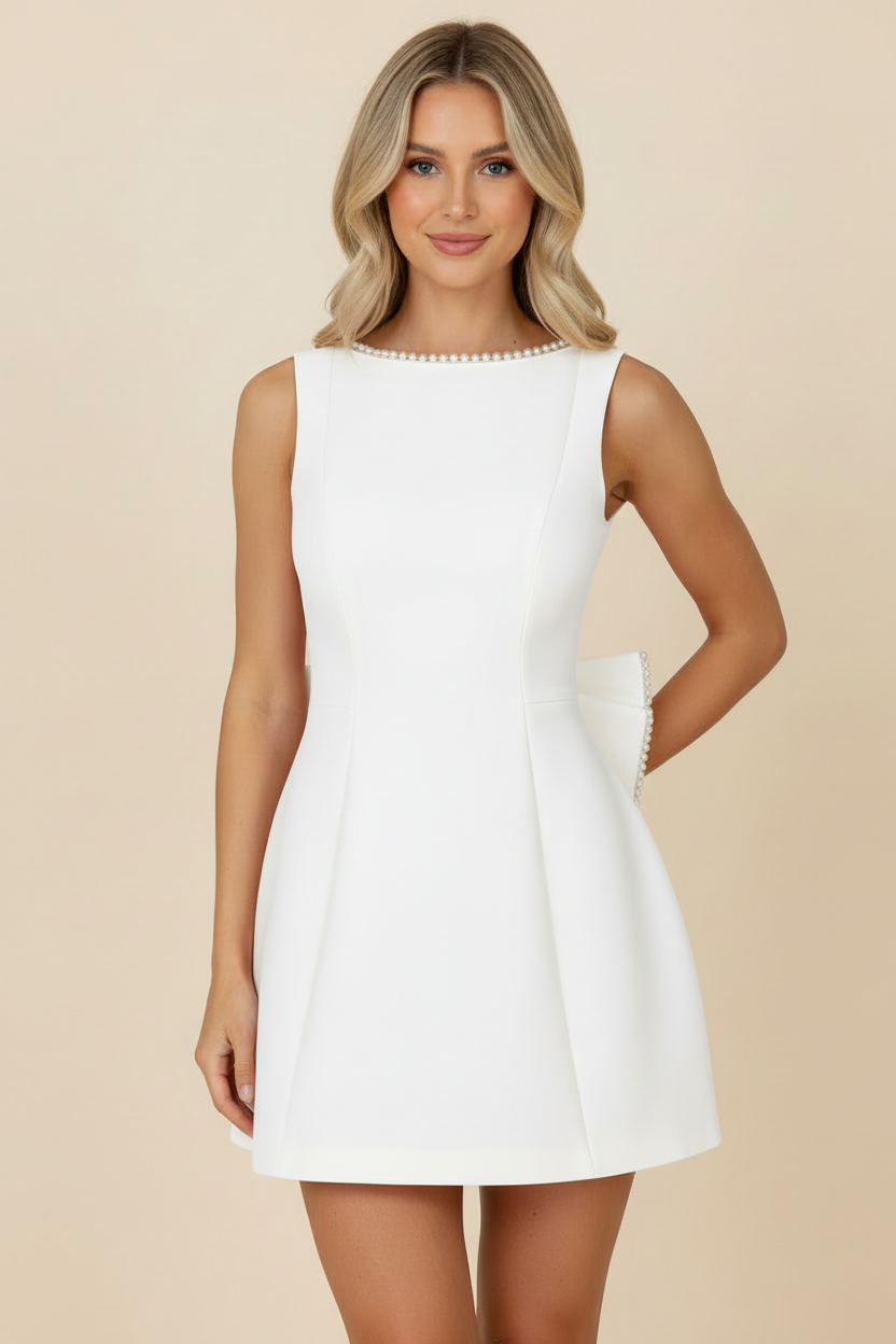 Women’s Elegant Sleeveless Bow Back Mini Cocktail Dress