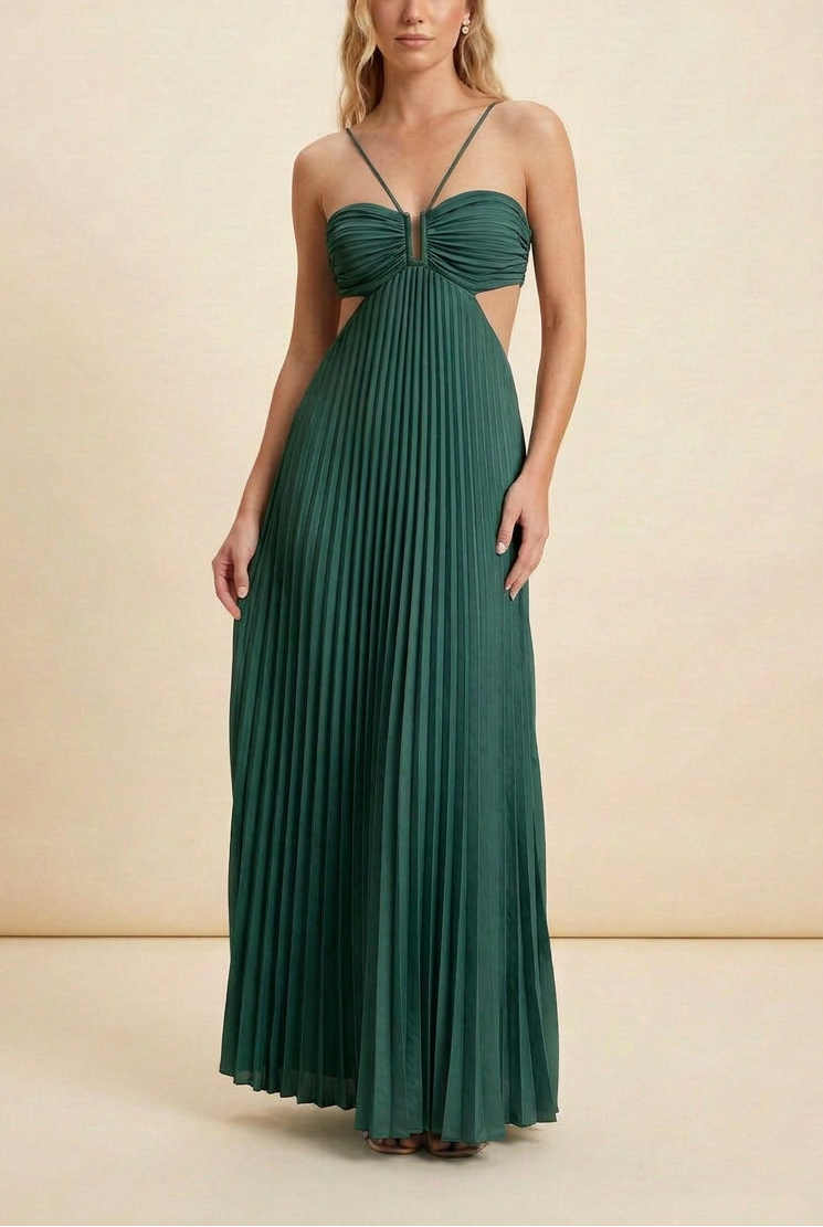 Halter Pleated Maxi Prom Dress