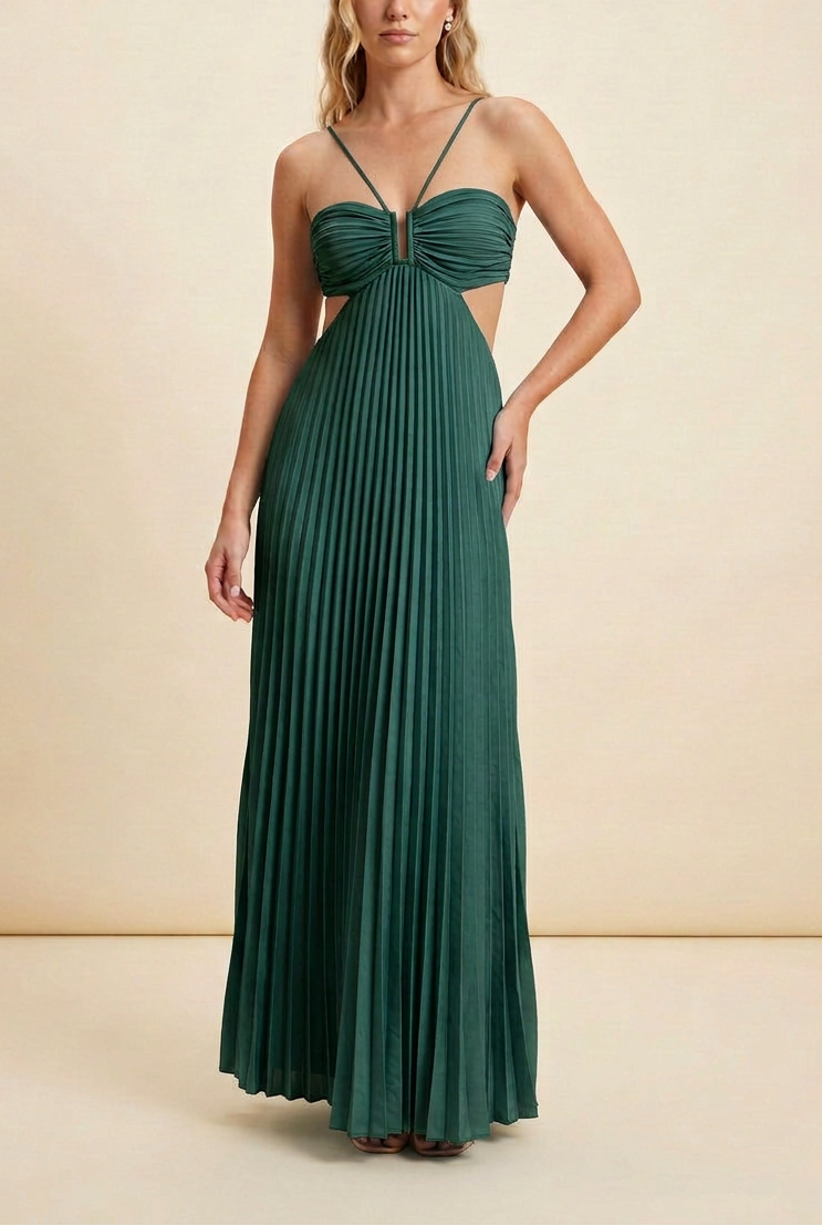 Halter Pleated Maxi Prom Dress