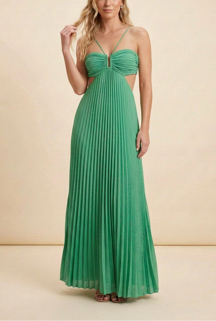 Halter Pleated Maxi Prom Dress