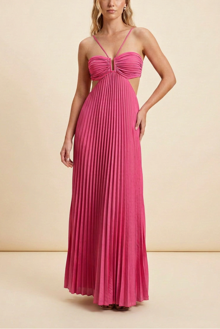 Halter Pleated Maxi Prom Dress