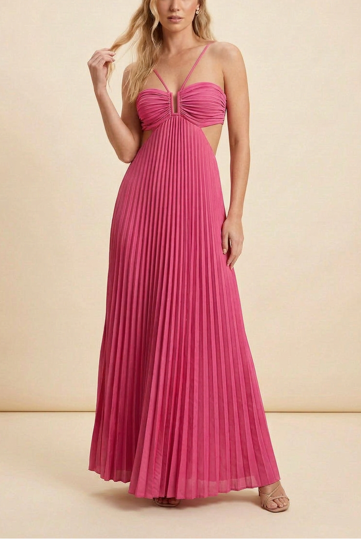 Halter Pleated Maxi Prom Dress