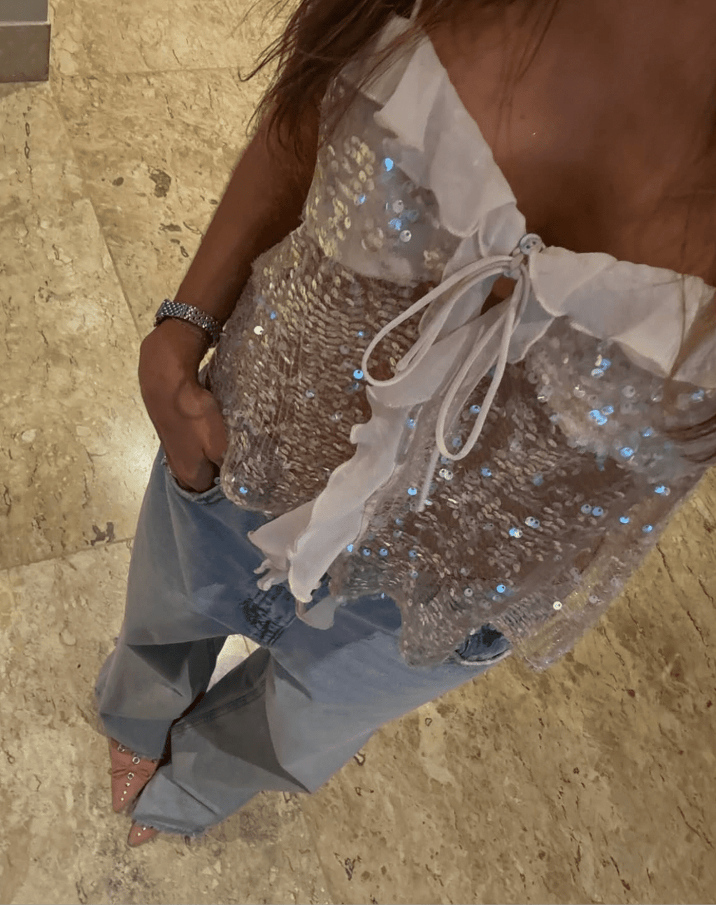 Sequin Festival Party Top Ruffles