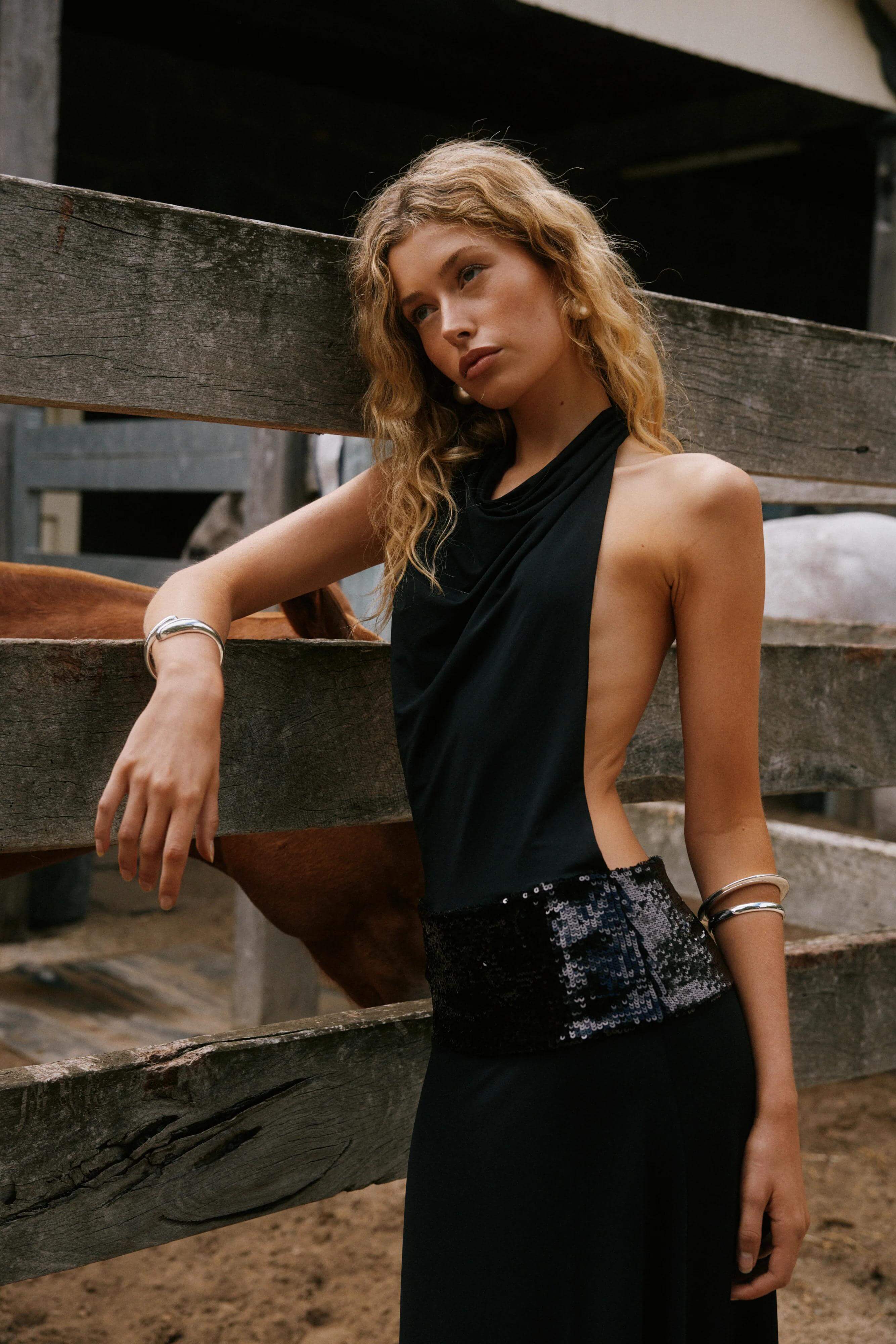 Maxi Dress with Open Back and Sequin Details