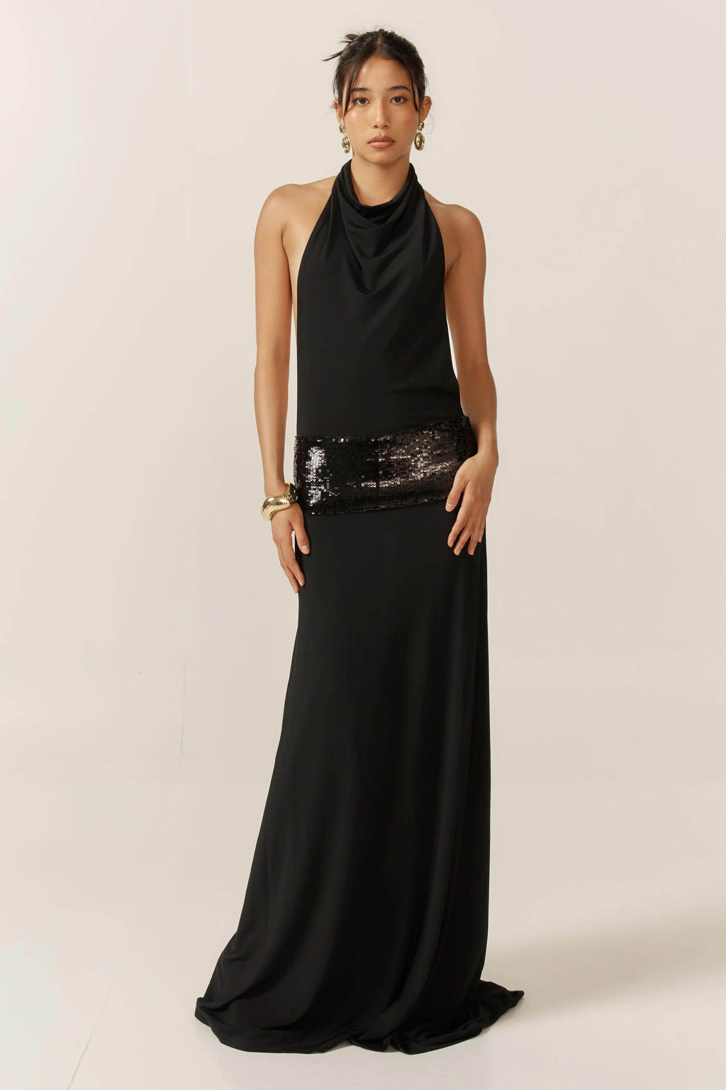 Maxi Dress with Open Back and Sequin Details