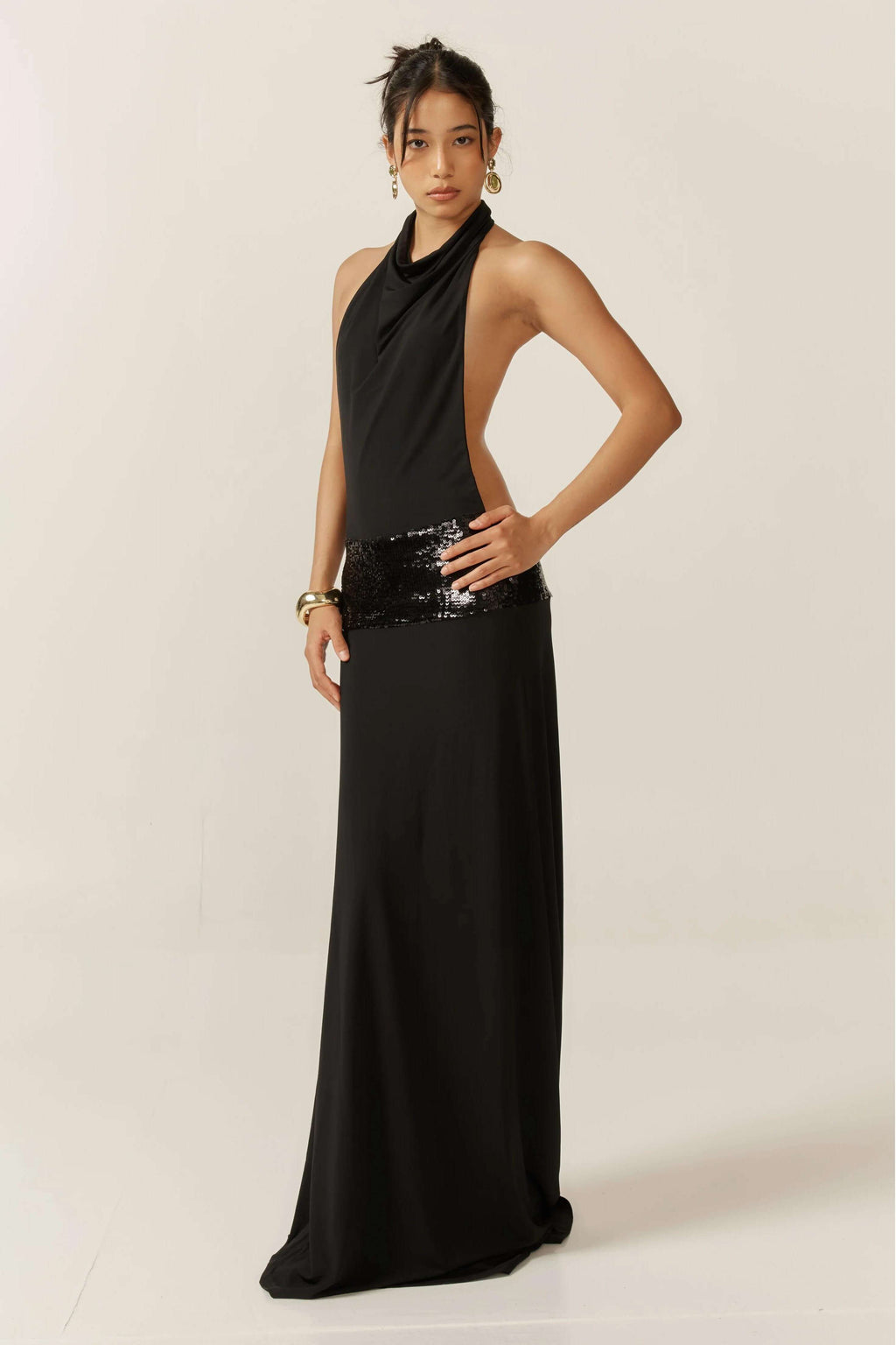 Maxi Dress with Open Back and Sequin Details