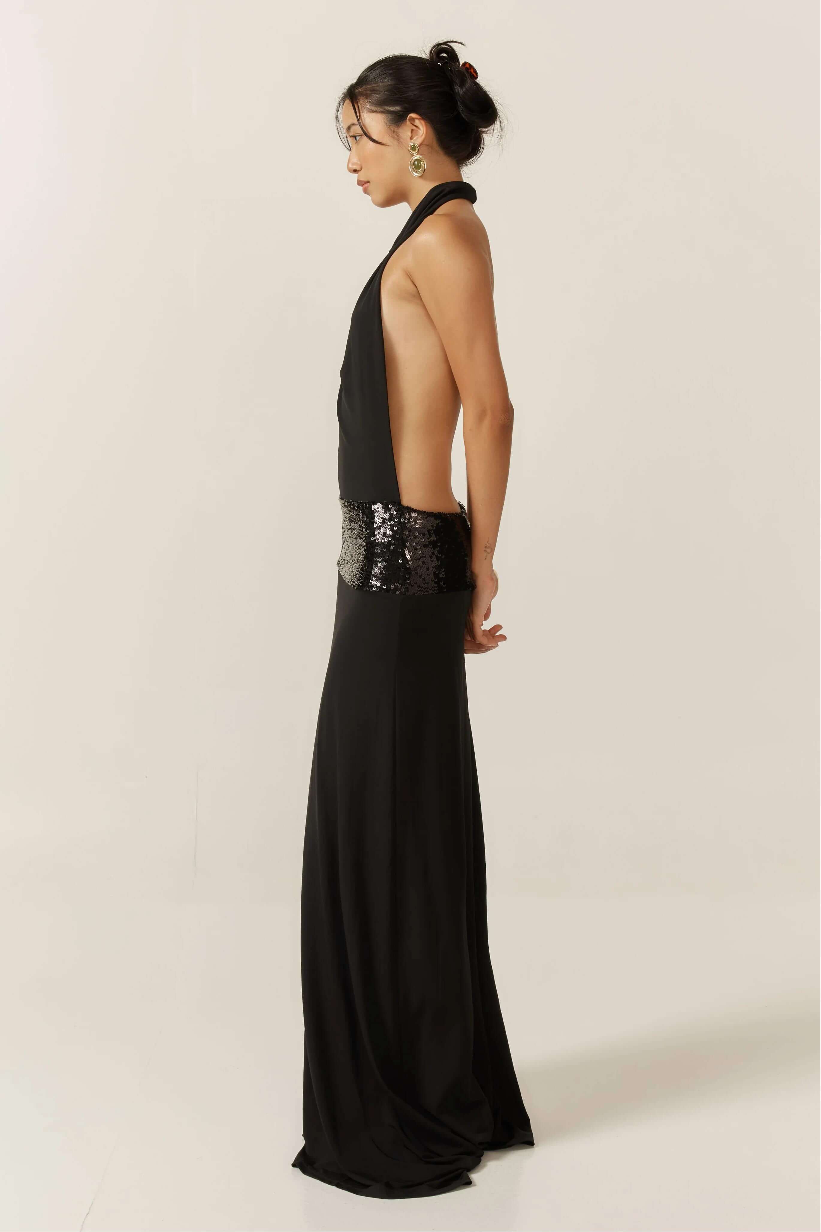 Maxi Dress with Open Back and Sequin Details