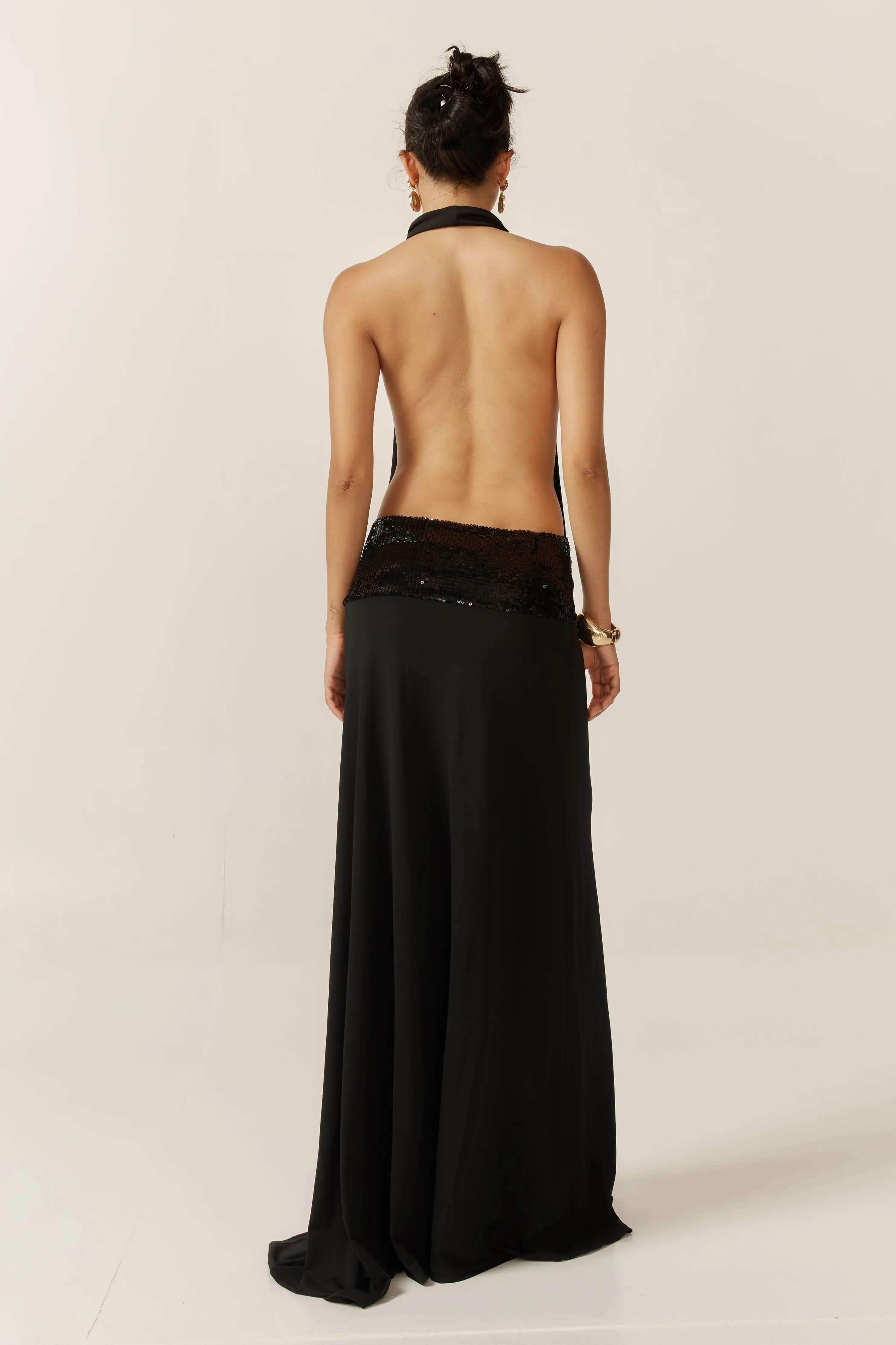 Maxi Dress with Open Back and Sequin Details