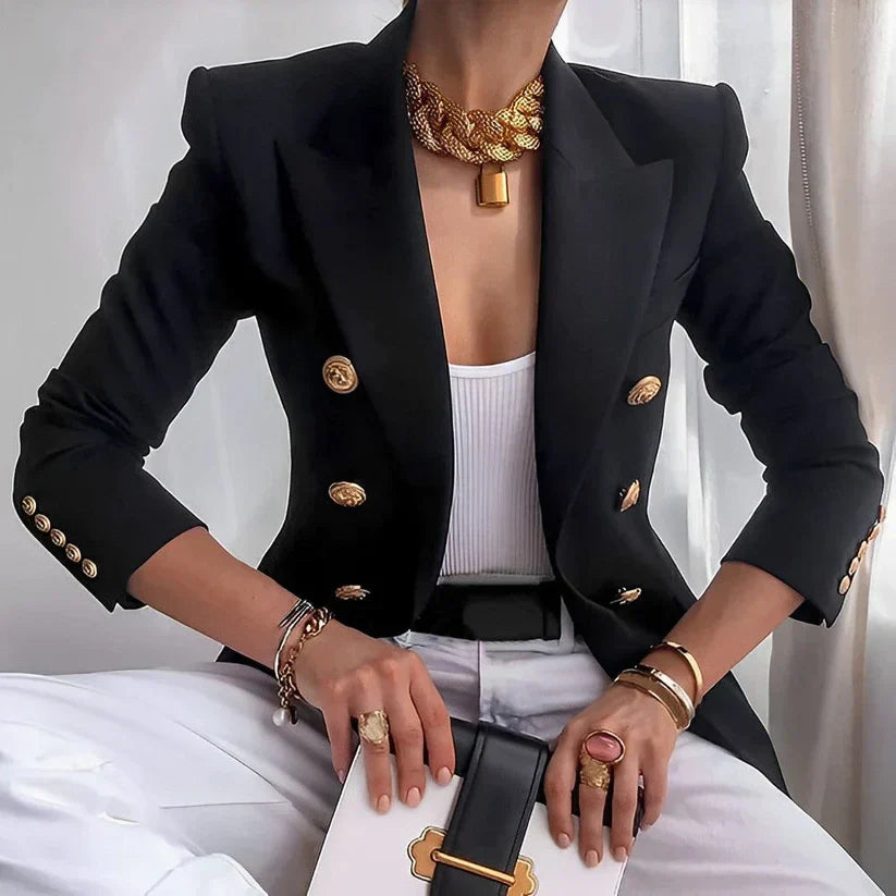Classic Blazer Tailored Gold Button Structured Shoulder