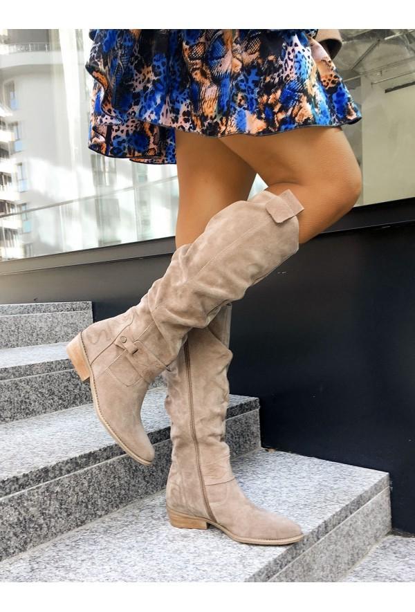 Suede Knee High Boots Block Heel Round Toe Women's