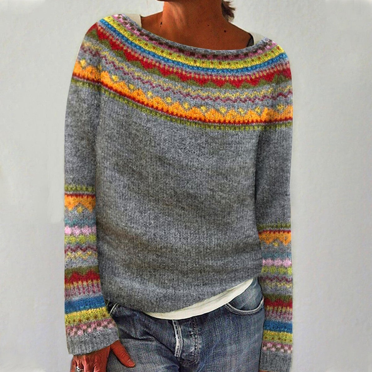 Women's Nordic Sweater Fair Isle Print Retro Knit Fall Winter