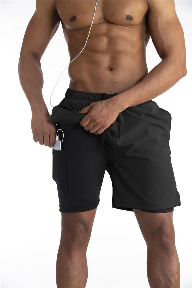 Mens Running Shorts Built In Liner Phone Pocket Four Color