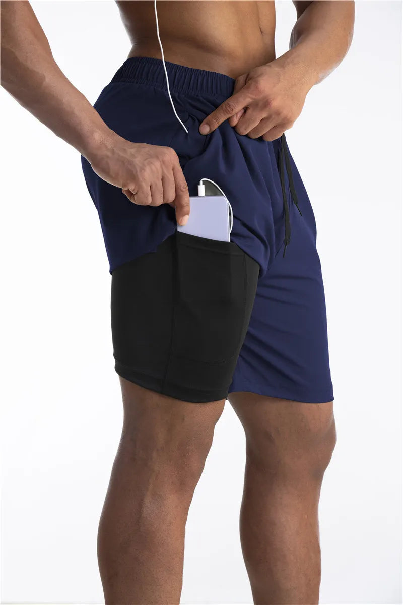 Mens Running Shorts Built In Liner Phone Pocket Four Color