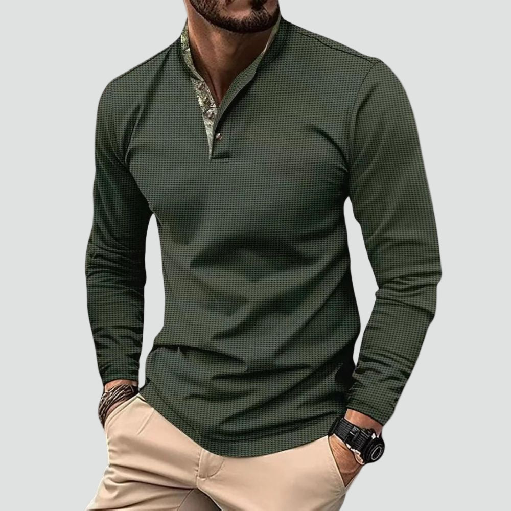 Men's Polo Shirt With Long Sleeves And Breathable Fabric