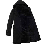 Men's Trench Coat Hooded Wool Blend Faux Fur Lining Buttoned
