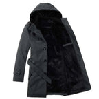 Men's Trench Coat Hooded Wool Blend Faux Fur Lining Buttoned