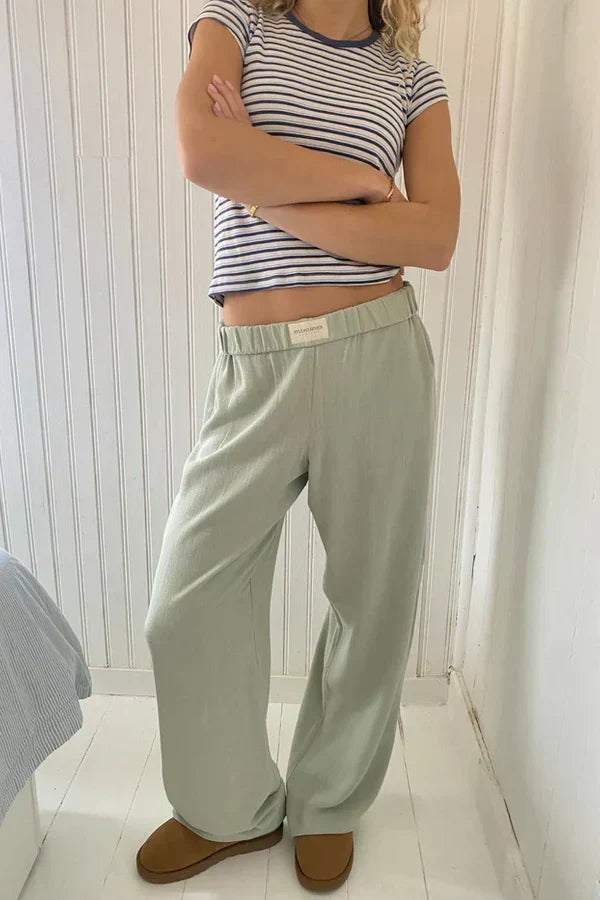 Women's Striped Pants Elastic Waist Loose Fit Relaxed Casual