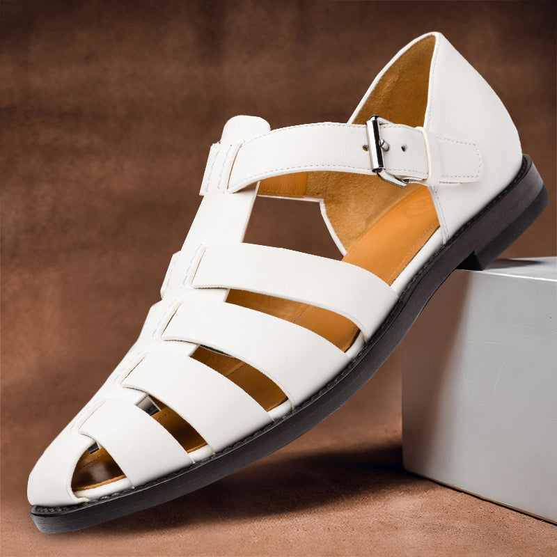 Mens Leather Sandals Adjustable Buckle