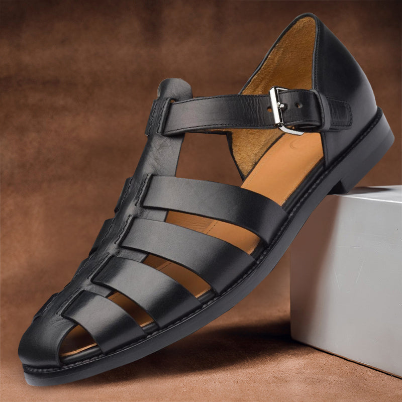 Mens Leather Sandals Adjustable Buckle