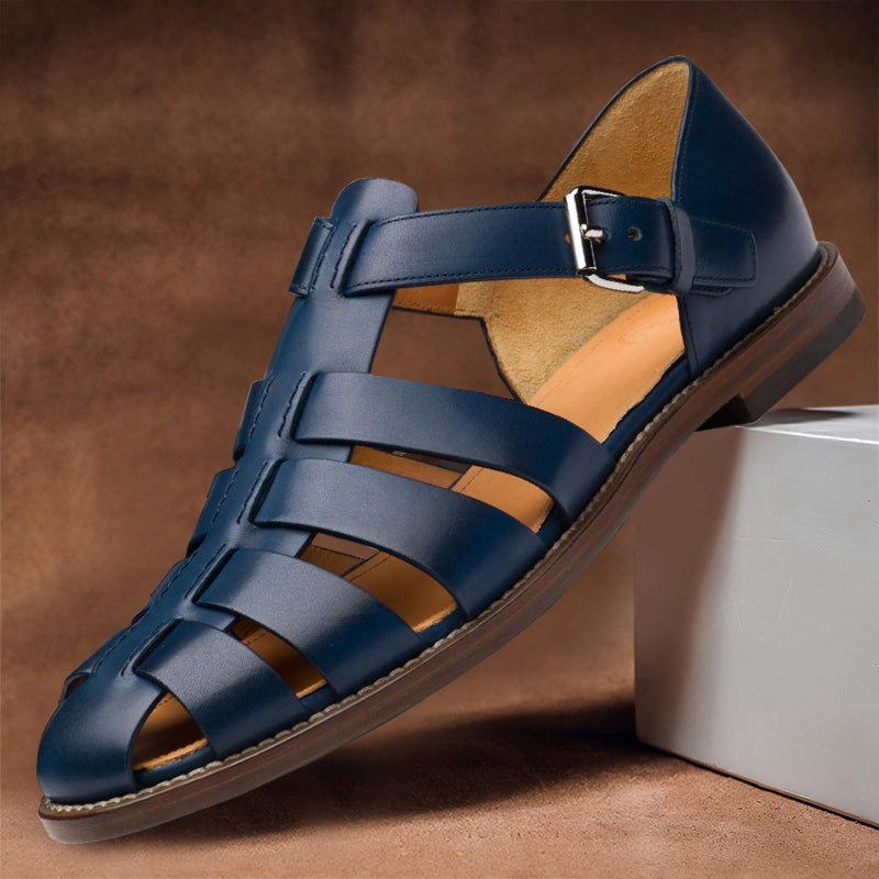 Mens Leather Sandals Adjustable Buckle