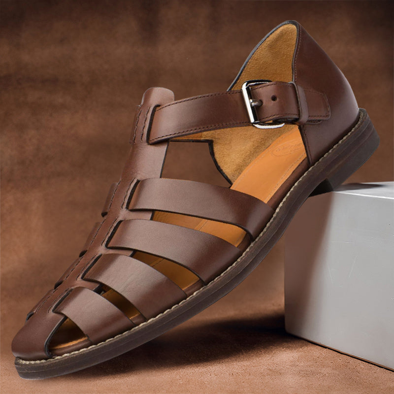 Mens Leather Sandals Adjustable Buckle