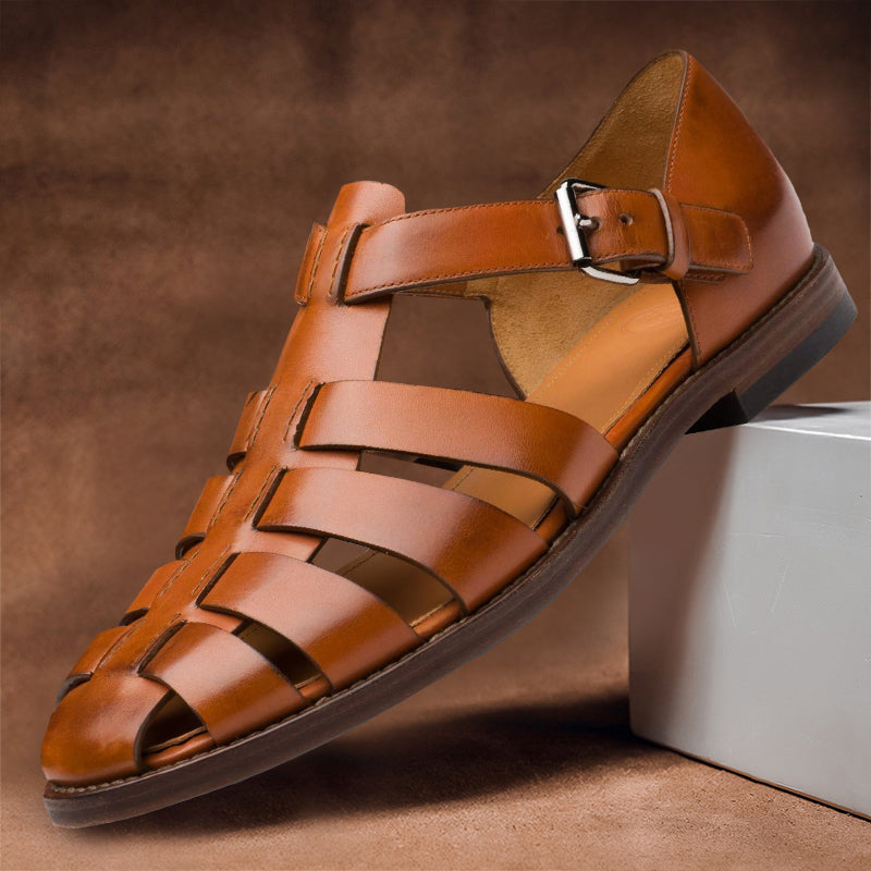 Mens Leather Sandals Adjustable Buckle