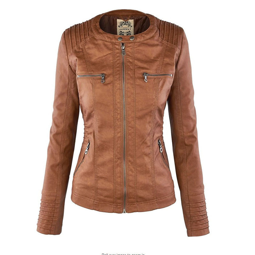 Women's Faux Leather Jacket Hooded Water Repellent