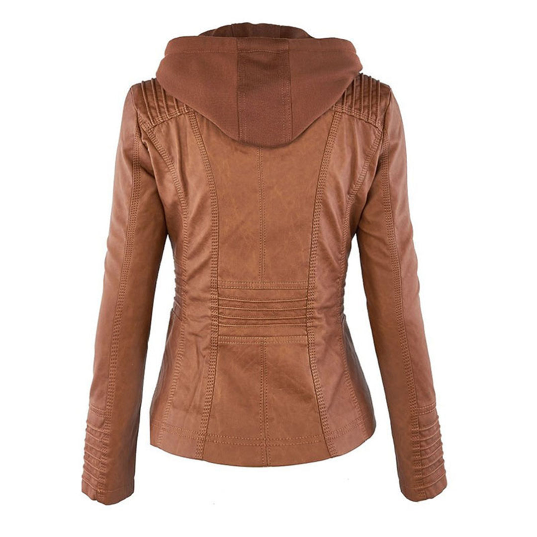 Women's Faux Leather Jacket Hooded Water Repellent