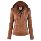 Women's Faux Leather Jacket Hooded Water Repellent