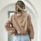 Women's Corduroy Jacket Short Retro Cord Button Up Fall