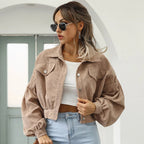 Women's Corduroy Jacket Short Retro Cord Button Up Fall