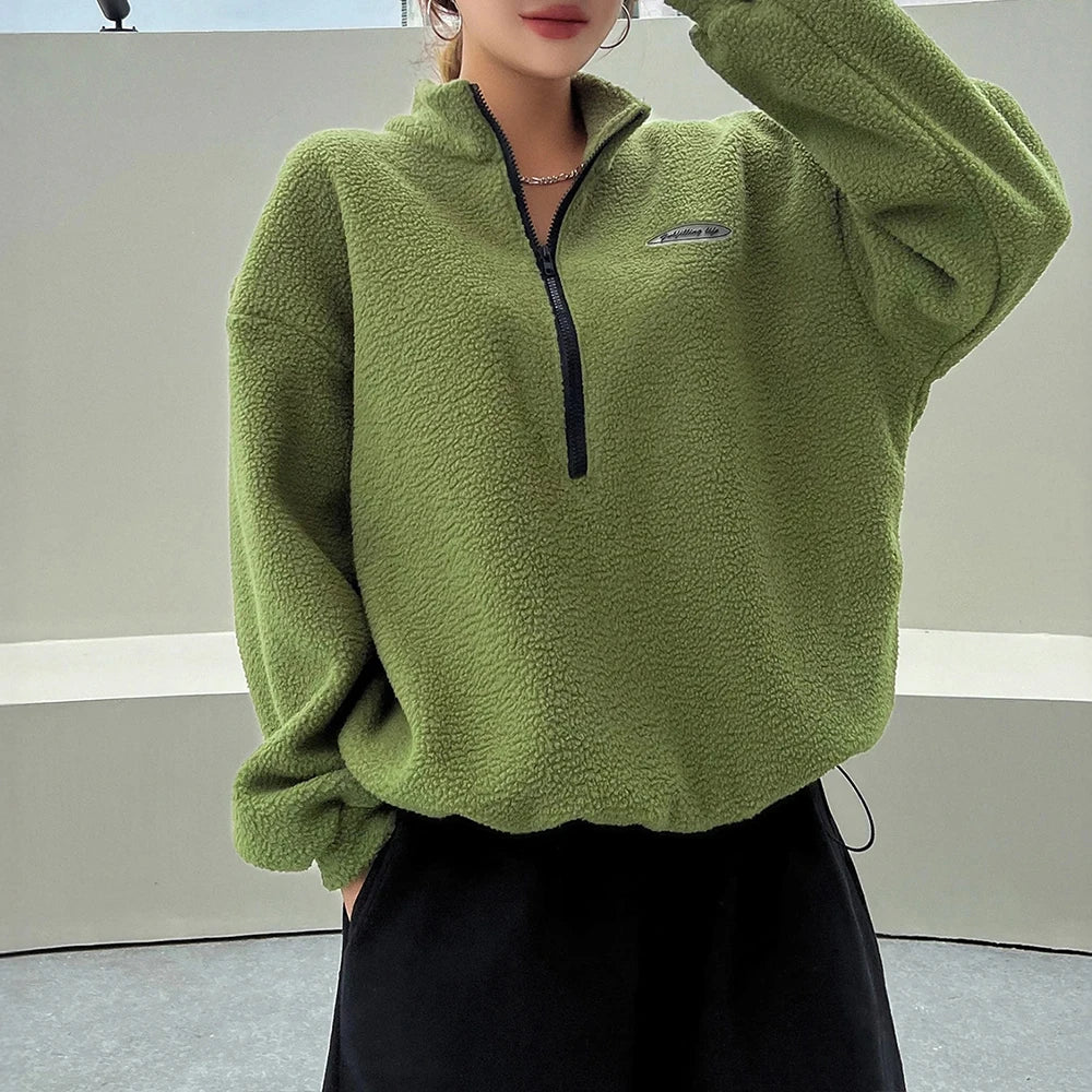 Women's Half Zip Sweatshirt Relaxed Fit Soft Winter Casual