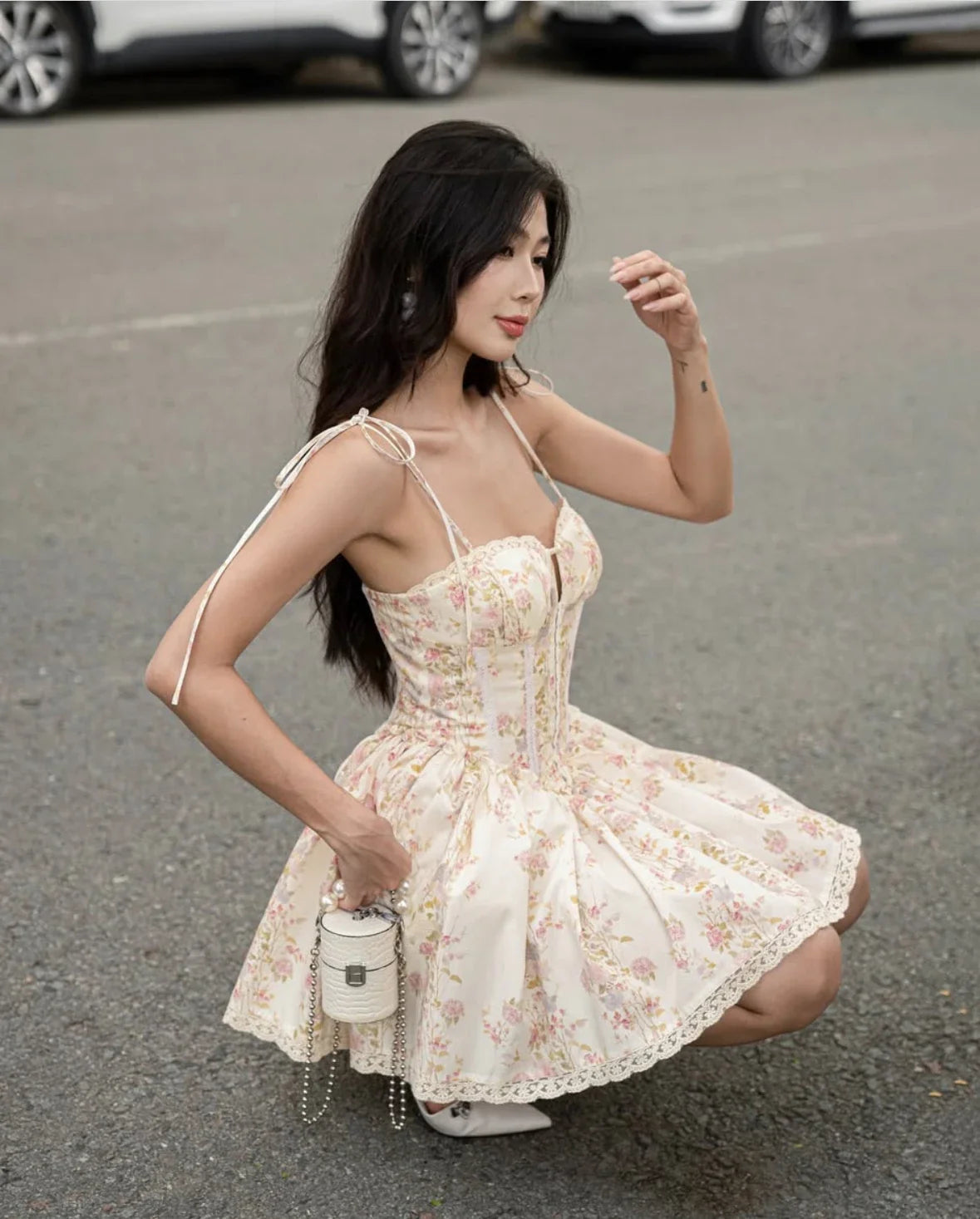Lace Stitching Tie-Waist Mini Dress