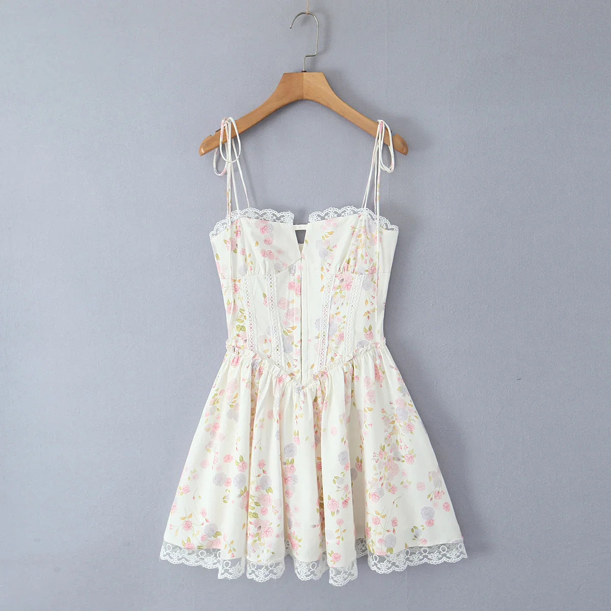 Lace Stitching Tie-Waist Mini Dress