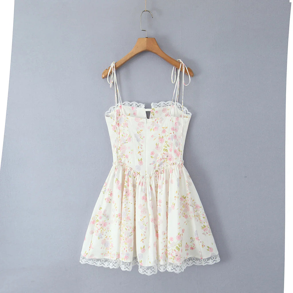 Lace Stitching Tie-Waist Mini Dress